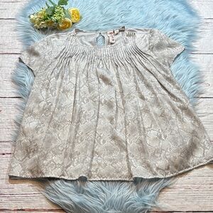 Anthropologie Dolan Pleated Snakeprint Short Sleeve Top sz XS